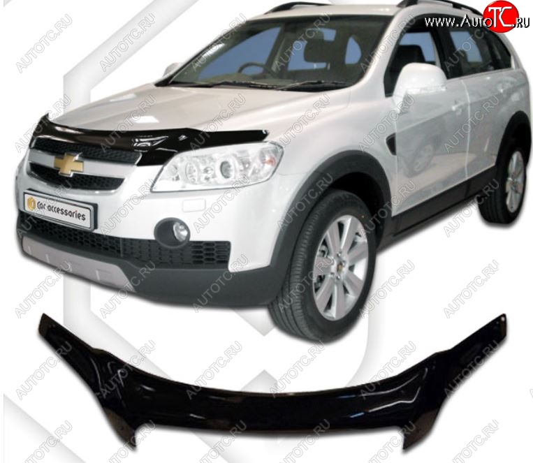 2 459 р. Дефлектор капота CA-Plastic  Chevrolet Captiva (2006-2011)  дорестайлинг (Classic черный, Без надписи)  с доставкой в г. Санкт‑Петербург