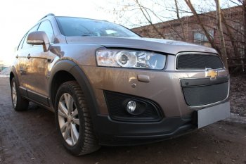 7 699 р. Защитная сетка радиатора в бампер Стрелка 11 Премиум (алюминий) Chevrolet Captiva 2-ой рестайлинг (2013-2016) (Цвет: черный)  с доставкой в г. Санкт‑Петербург. Увеличить фотографию 1