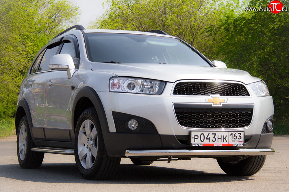 3 289 р. Одинарная защита переднего бампера диаметром 63 мм Petroil Tuning Chevrolet Captiva 1-ый рестайлинг (2011-2013) (Нержавейка)  с доставкой в г. Санкт‑Петербург