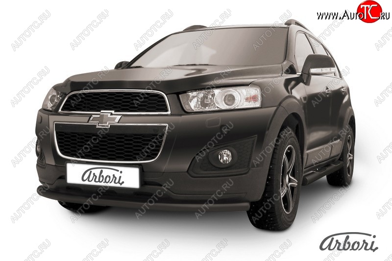 6 389 р. Защита переднего бампера Arbori (радиусная, черная, 1 труба d57 mm). Chevrolet Captiva 2-ой рестайлинг (2013-2016)  с доставкой в г. Санкт‑Петербург