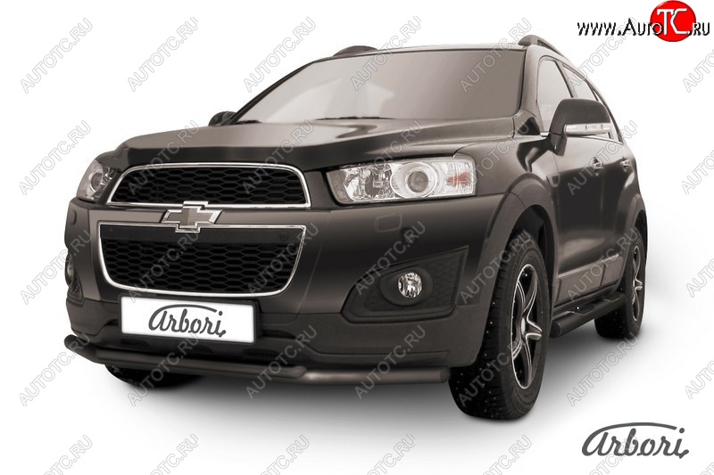 7 559 р. Защита переднего бампера Arbori (черная, 2 трубы d57 и 42 mm). Chevrolet Captiva 2-ой рестайлинг (2013-2016)  с доставкой в г. Санкт‑Петербург