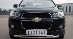 18 399 р. Защита переднего бампера (2 трубыØ63 и 42 мм, нержавейка) SLITKOFF Chevrolet Captiva  дорестайлинг (2006-2011)  с доставкой в г. Санкт‑Петербург. Увеличить фотографию 1