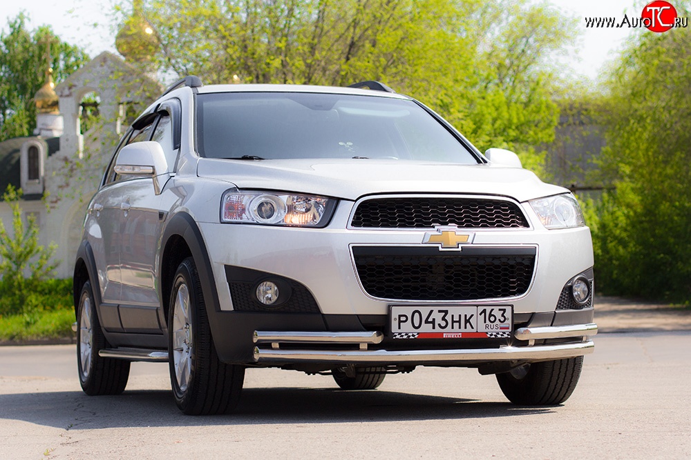 3 879 р. Двойная защита переднего бампера из труб диаметром 63 и 51 мм Petroil Tuning Chevrolet Captiva 1-ый рестайлинг (2011-2013) (Нержавейка)  с доставкой в г. Санкт‑Петербург