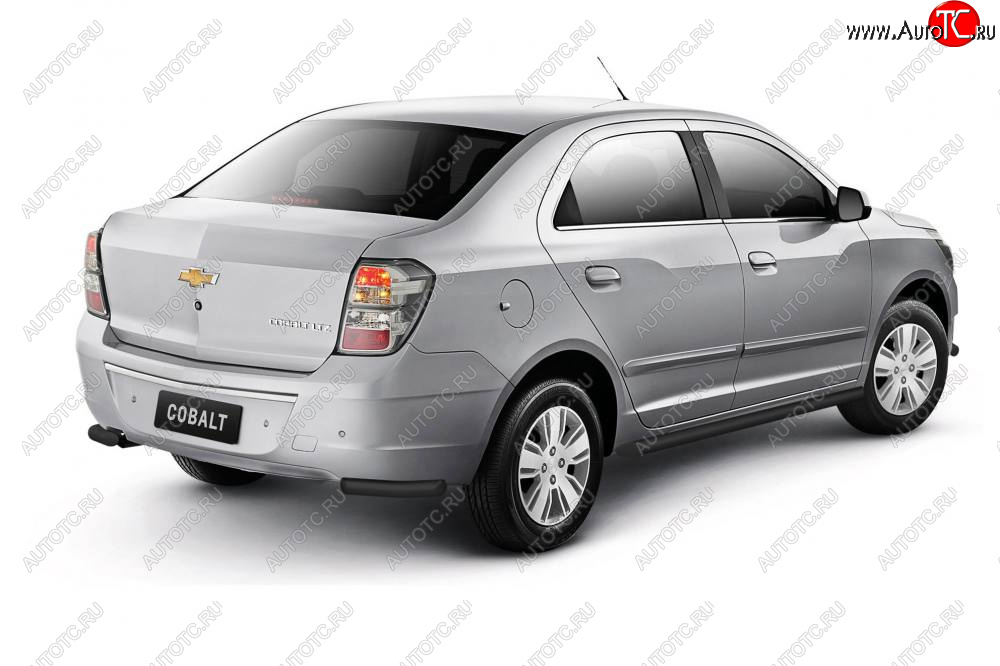 3 789 р. Защита заднего бампера Petroil Tuning (уголки Ø38)  Chevrolet Cobalt (2019-2023) седан 2-ой рестайлинг (Сталь с полимерным покрытием в цвет: черный ❞Шагрень❝)  с доставкой в г. Санкт‑Петербург