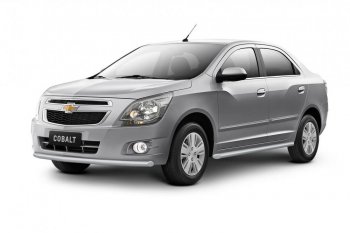 4 699 р. Защита порогов Petroil Tuning (Ø38 мм)  Chevrolet Cobalt (2019-2023) седан 2-ой рестайлинг (Сталь полимерным покрытием в цвет: серебристый ❞Искра❝)  с доставкой в г. Санкт‑Петербург. Увеличить фотографию 1