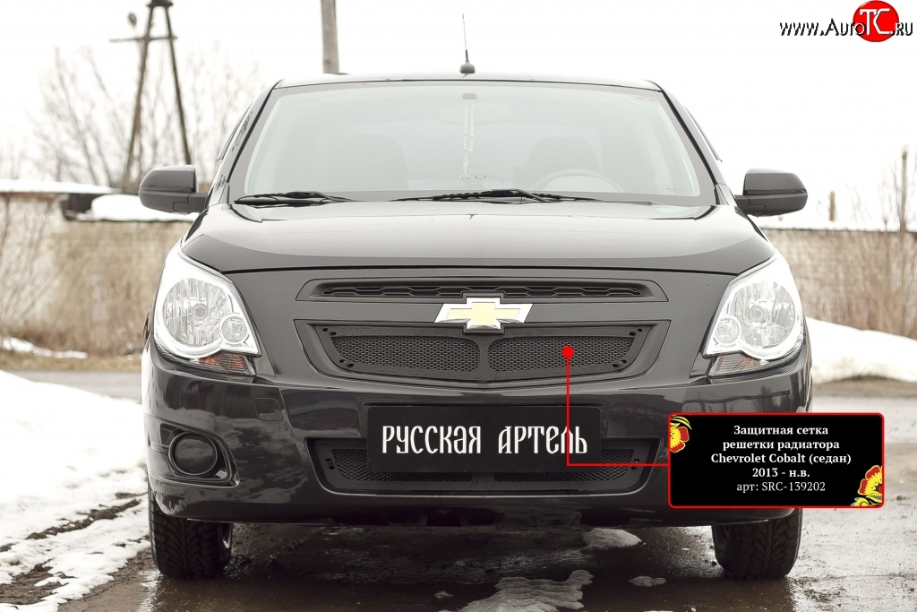 1 599 р. Защитная сетка решетки радиатора RA  Chevrolet Cobalt (2011-2016) седан дорестайлинг (Неокрашенная)  с доставкой в г. Санкт‑Петербург