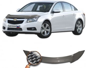 2 559 р. Дефлектор капота CA-Plastiс  Chevrolet Cruze ( J300,  D2LC) (2009-2018) седан дорестайлинг, седан рестайлинг, седан дорестайлинг (серия Шелкография карбон-серебро)  с доставкой в г. Санкт‑Петербург. Увеличить фотографию 2