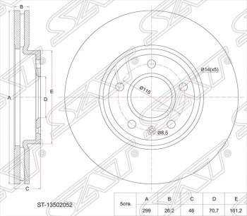 1 799 р. Диск тормозной SAT (вентилируемый, 300 мм, 1,8 / 1,6 / 1,4) Opel Astra J универсал дорестайлинг (2009-2012)  с доставкой в г. Санкт‑Петербург. Увеличить фотографию 1