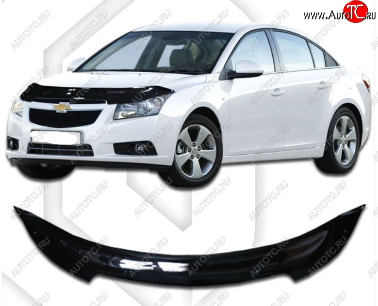 1 899 р. Дефлектор капота CA-Plastic  Chevrolet Cruze  хэтчбек (2009-2012) J305 (Classic черный, Без надписи)  с доставкой в г. Санкт‑Петербург