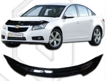 1 899 р. Дефлектор капота CA-Plastic  Chevrolet Cruze ( седан,  2) (2009-2019) J300, J300, седан (Classic черный, Без надписи)  с доставкой в г. Санкт‑Петербург. Увеличить фотографию 1