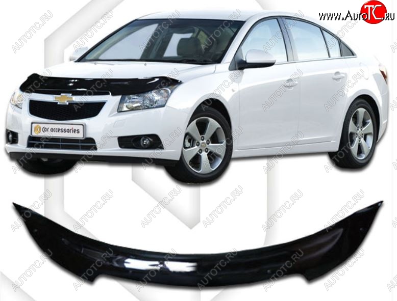 1 899 р. Дефлектор капота CA-Plastic  Chevrolet Cruze ( седан,  2) (2009-2019) J300, J300, седан (Classic черный, Без надписи)  с доставкой в г. Санкт‑Петербург