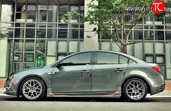 4 199 р. Пороги накладки CT Chevrolet Cruze J300 седан дорестайлинг (2009-2012) (Неокрашенные)  с доставкой в г. Санкт‑Петербург