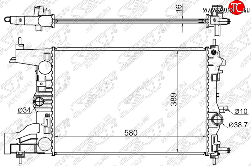 5 949 р. Радиатор двигателя SAT (пластинчатый, 1,4/1,6/1,8, МКПП)  Chevrolet Cruze (J300,  J305,  J308), Orlando, Opel Astra (J), Zafira (С,  C)  с доставкой в г. Санкт‑Петербург