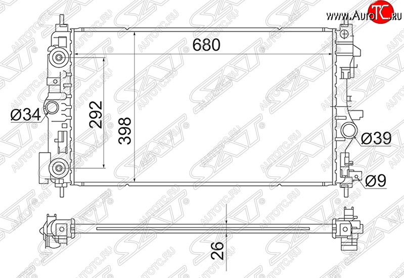 4 999 р. Радиатор двигателя SAT (трубчатый, 1.4T / 1.6T, АКПП)  Chevrolet Cruze (J300,  J305,  J308), Opel Astra (J), Zafira (С,  C)  с доставкой в г. Санкт‑Петербург