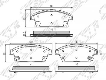 1 239 р. Колодки тормозные передние SAT (диски 300мм)  Chevrolet Aveo (T250,  T300), Cruze (J300,  J305,  J308), Opel Astra (J)  с доставкой в г. Санкт‑Петербург. Увеличить фотографию 1