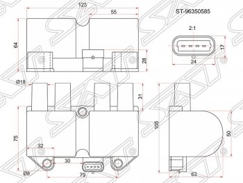 2 149 р. Катушка зажигания SAT  Chevrolet Lanos ( T100,  T150,  седан) (1997-2017), Daewoo Nubira  J100 (1997-2000), Daewoo Sense  Т100 (1997-2008), ЗАЗ Chance ( седан,  хэтчбэк) (2009-2017), ЗАЗ Sens ( седан,  хэтчбэк) (2007-2017)  с доставкой в г. Санкт‑Петербург. Увеличить фотографию 1