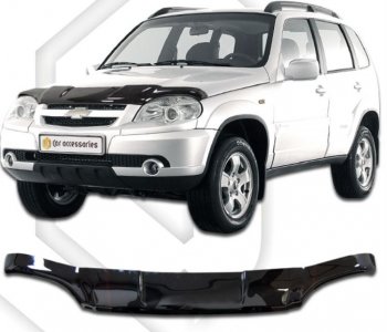 2 599 р. Дефлектор капота CA-Plastic  Chevrolet Niva  2123 (2009-2020), Лада 2123 (Нива Шевроле) (2009-2020) (Classic черный, Без надписи)  с доставкой в г. Санкт‑Петербург. Увеличить фотографию 1