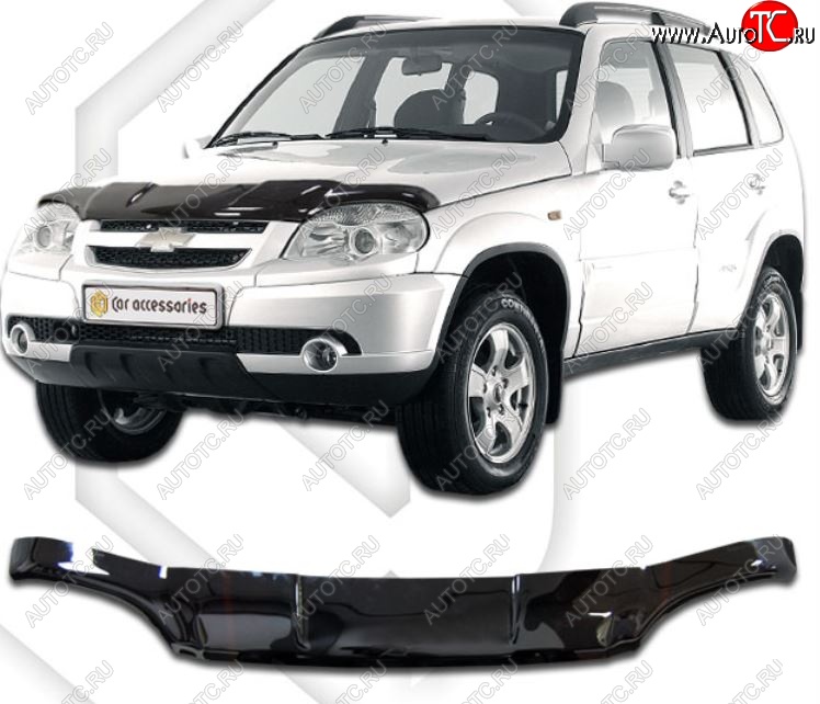 2 599 р. Дефлектор капота CA-Plastic  Chevrolet Niva  2123 (2009-2020), Лада 2123 (Нива Шевроле) (2009-2020) (Classic черный, Без надписи)  с доставкой в г. Санкт‑Петербург