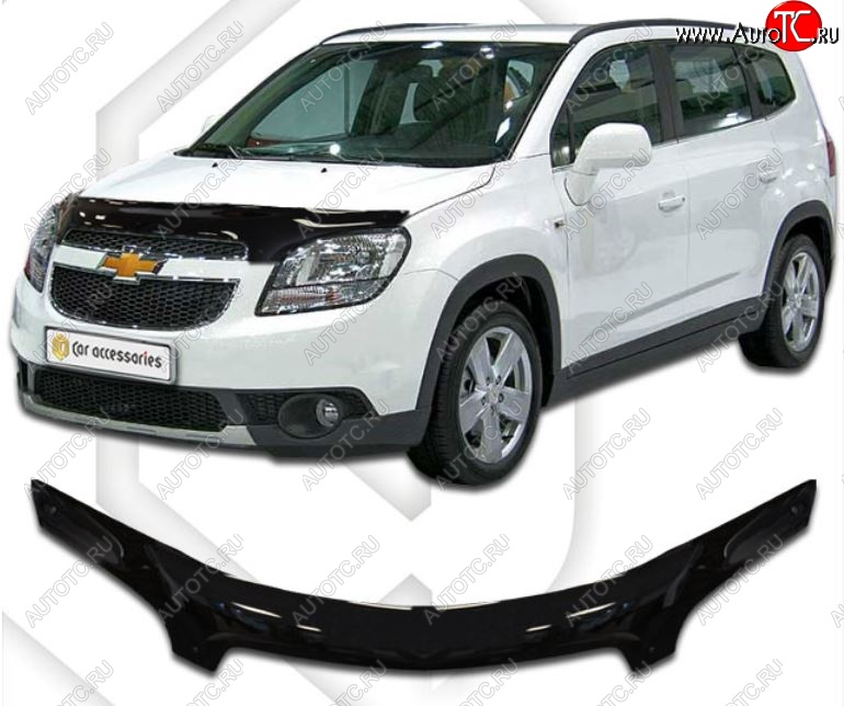 2 999 р. Дефлектор капота CA-Plastic exclusive  Chevrolet Orlando (2011-2018) (Classic черный, Без надписи)  с доставкой в г. Санкт‑Петербург