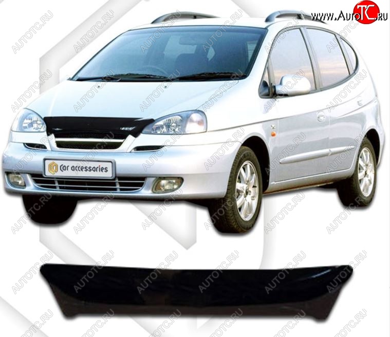 1 589 р. Дефлектор капота CA-Plastic  Chevrolet Rezzo (2000-2008) (Classic черный, Без надписи)  с доставкой в г. Санкт‑Петербург