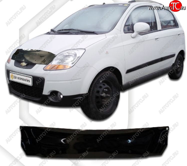 2 599 р. Дефлектор капота CA-Plastic  Chevrolet Spark  M200,250 (2005-2010) (Classic черный, Без надписи)  с доставкой в г. Санкт‑Петербург