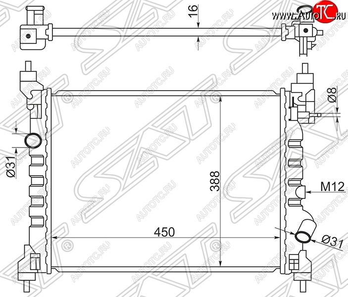 5 549 р. Радиатор двигателя SAT (пластинчатый) Chevrolet Spark M300 дорестайлинг (2010-2015)  с доставкой в г. Санкт‑Петербург