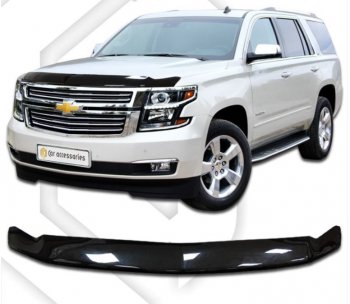 2 459 р. Дефлектор капота CA-Plastic exclusive Chevrolet Tahoe K2UC (2014-2021) (Classic черный, Без надписи)  с доставкой в г. Санкт‑Петербург. Увеличить фотографию 1