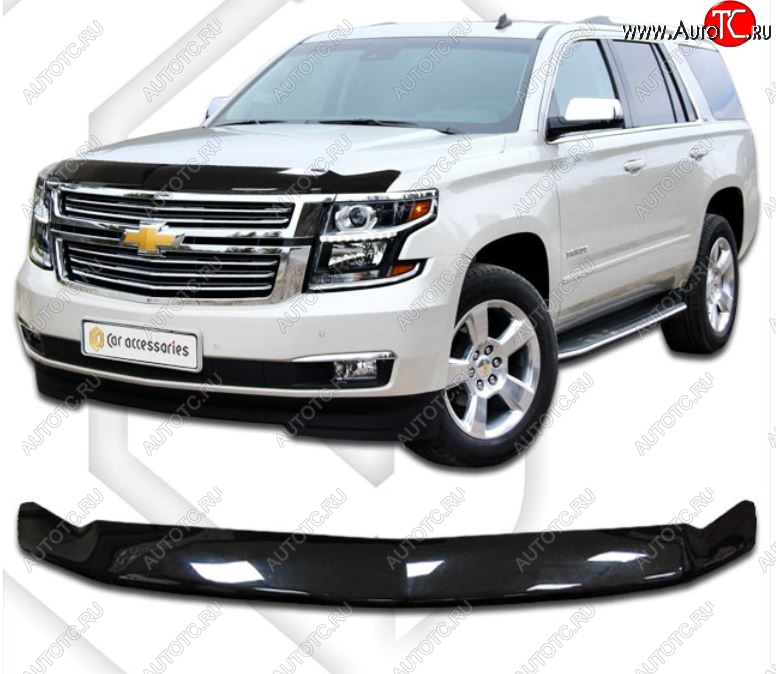 2 459 р. Дефлектор капота CA-Plastic exclusive  Chevrolet Tahoe  K2UC (2014-2021) (Classic черный, Без надписи)  с доставкой в г. Санкт‑Петербург