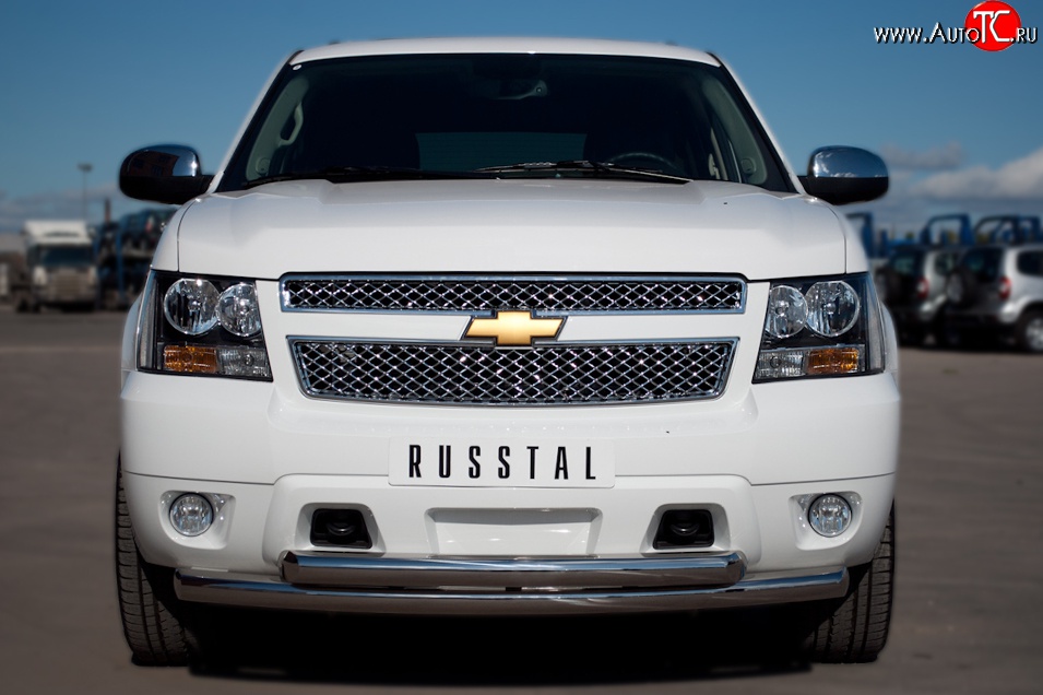 23 999 р. Защита переднего бампера (2 трубыØ76 мм, нержавейка) Russtal Chevrolet Tahoe GMT900 5 дв. (2006-2013)  с доставкой в г. Санкт‑Петербург