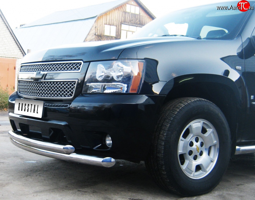 23 999 р. Защита переднего бампера (2 трубыØ76 мм, нержавейка) Russtal  Chevrolet Tahoe  GMT900 (2006-2013) 5 дв.  с доставкой в г. Санкт‑Петербург