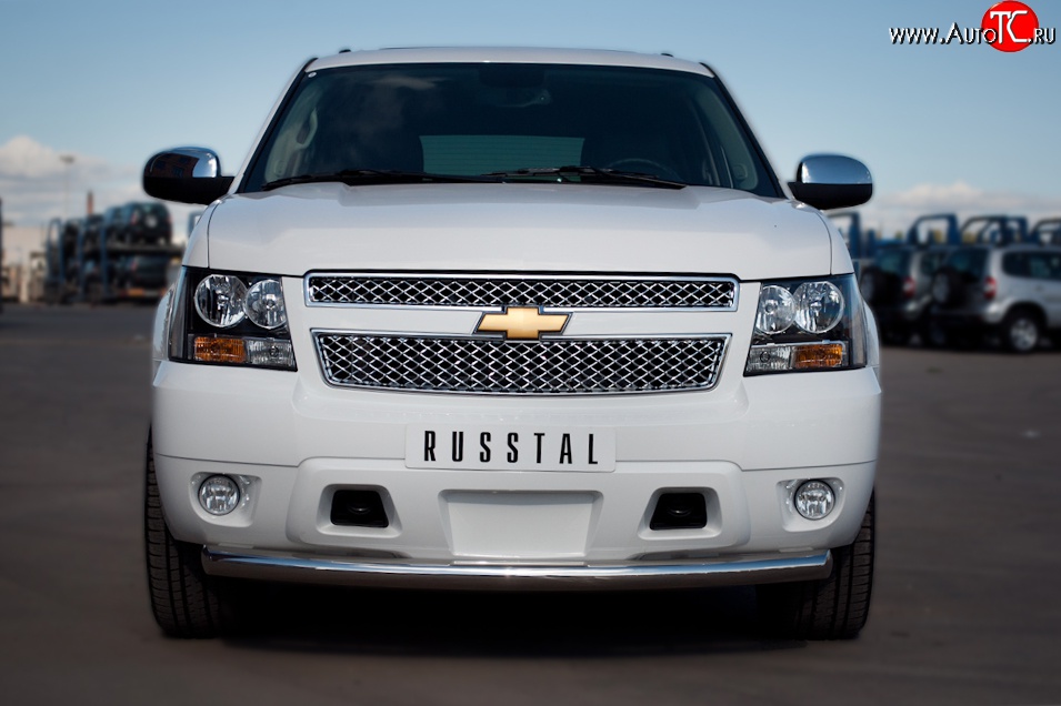 16 999 р. Одинарная защита переднего бампера Russtal диаметром 76 мм (рестайлинг) Chevrolet Tahoe GMT900 5 дв. (2006-2013)  с доставкой в г. Санкт‑Петербург