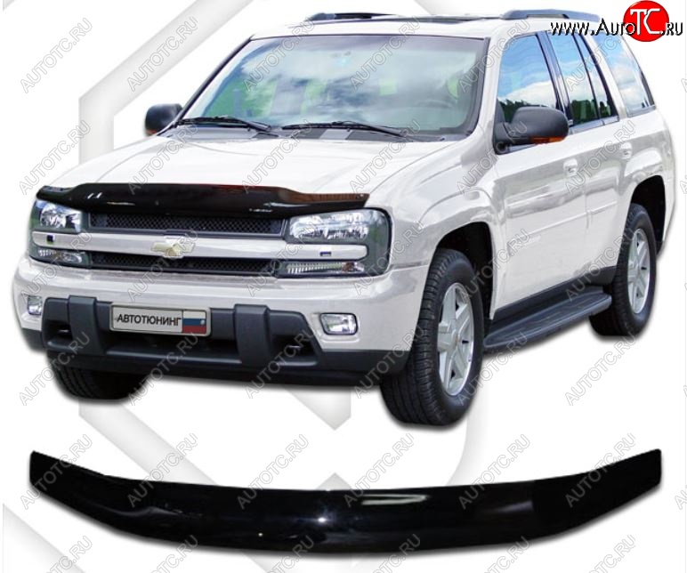 1 999 р. Дефлектор капота CA-Plastic Chevrolet Trailblazer GMT360 рестайлинг (2006-2012) (Classic черный, Без надписи)  с доставкой в г. Санкт‑Петербург