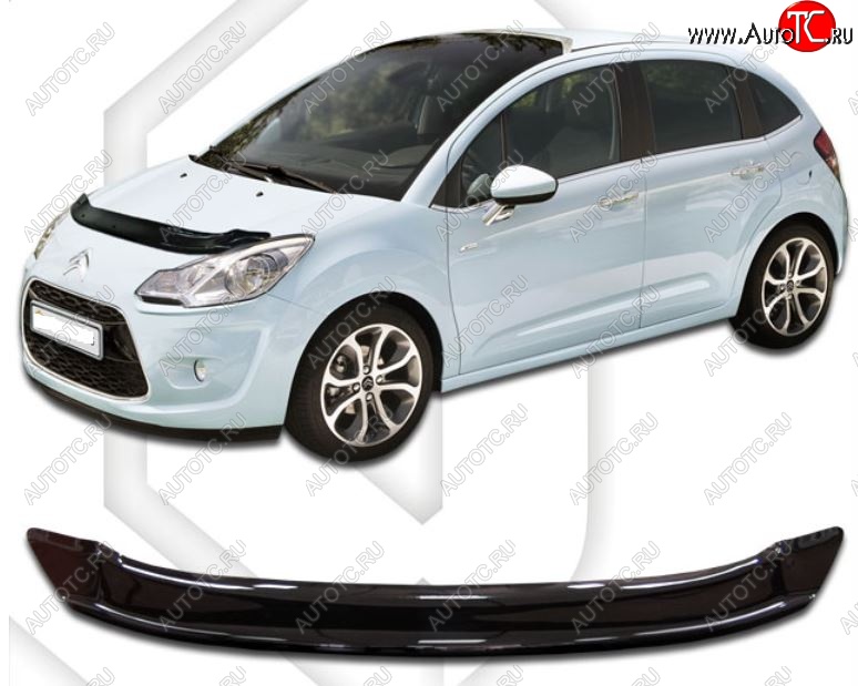 1 749 р. Дефлектор капота CA-Plastiс  CITROEN C3  дорестайлинг (2009-2015) (Classic черный, Без надписи)  с доставкой в г. Санкт‑Петербург