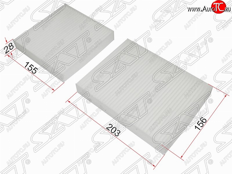 289 р. Фильтр салонный SAT (комплект, 155х156х28/203x156x28 mm)  CITROEN C3 (дорестайлинг), DS3 (PF1), Peugeot 2008, 207 (WK,  WA,  WC), 208 (1)  с доставкой в г. Санкт‑Петербург