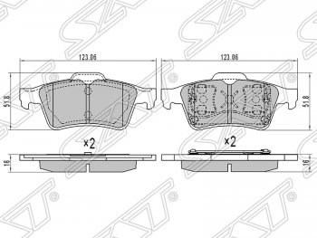 829 р. Колодки тормозные SAT (задние)  Ford Focus (2), Mazda 3/Axela (BK,  BL)  с доставкой в г. Санкт‑Петербург. Увеличить фотографию 1