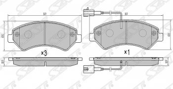 1 599 р. Колодки тормозные SAT (передние, с 2-мя датчиками износа) CITROEN Jumper 250 (2006-2014)  с доставкой в г. Санкт‑Петербург. Увеличить фотографию 1
