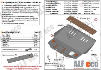 Защита картера двигателя и КПП (V-1,4-2,0; 1,4D-2,0D) Alfeco CITROEN Xsara N1 хэтчбэк 5 дв. дорестайлинг (1997-2000)