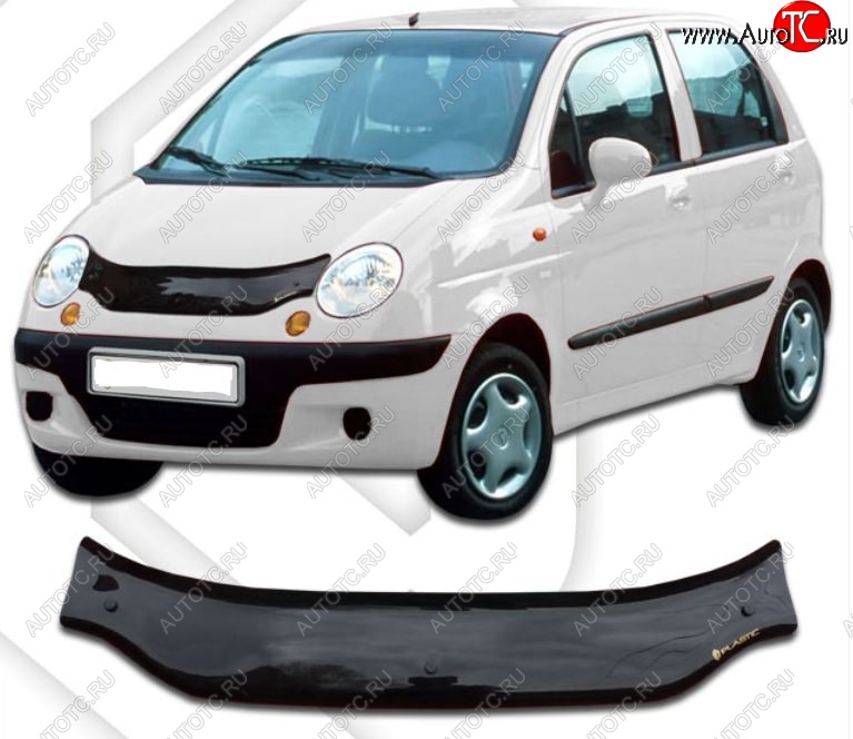 1 589 р. Дефлектор капота CA-Plastic  Daewoo Matiz  M150 (2000-2016) рестайлинг (Classic черный, Без надписи)  с доставкой в г. Санкт‑Петербург