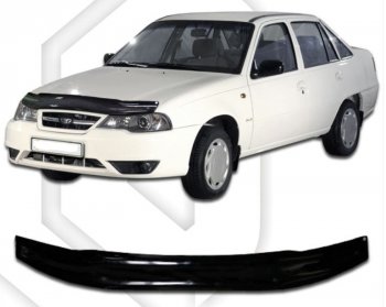 1 679 р. Дефлектор капота CA-Plastic Daewoo Nexia рестайлинг (2008-2015) (Classic черный, Без надписи)  с доставкой в г. Санкт‑Петербург. Увеличить фотографию 1