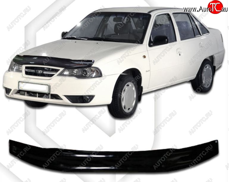 1 669 р. Дефлектор капота CA-Plastic  Daewoo Nexia  рестайлинг (2008-2015) (Classic черный, Без надписи)  с доставкой в г. Санкт‑Петербург