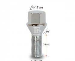 112 р. Колёсный болт длиной 24 мм Вектор M12 1.5 24 под гаечный ключ (пос.место: конус) Toyota Allex E12# рестайлинг (2002-2004). Увеличить фотографию 1