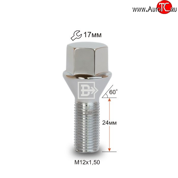 112 р. Колёсный болт длиной 24 мм Вектор M12 1.5 24 под гаечный ключ (пос.место: конус) Geely Belgee X50 SX11 (2023-2025)