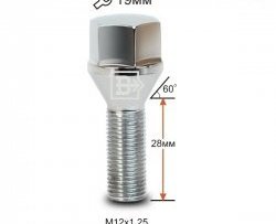 112 р. Колёсный болт длиной 28 мм Вектор M12 1.25 28 под гаечный ключ (пос.место: конус) Peugeot 508 универсал (2014-2018). Увеличить фотографию 1