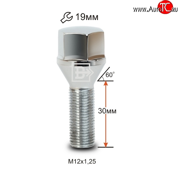 112 р. Колёсный болт длиной 30 мм Вектор M12 1.25 30 под гаечный ключ (пос.место: конус) Haval H5 (2013-2015)