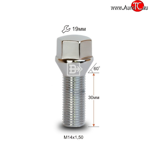 135 р. Колёсный болт длиной 30 мм Вектор M14 1.5 30 под гаечный ключ (пос.место: конус)    с доставкой в г. Санкт‑Петербург