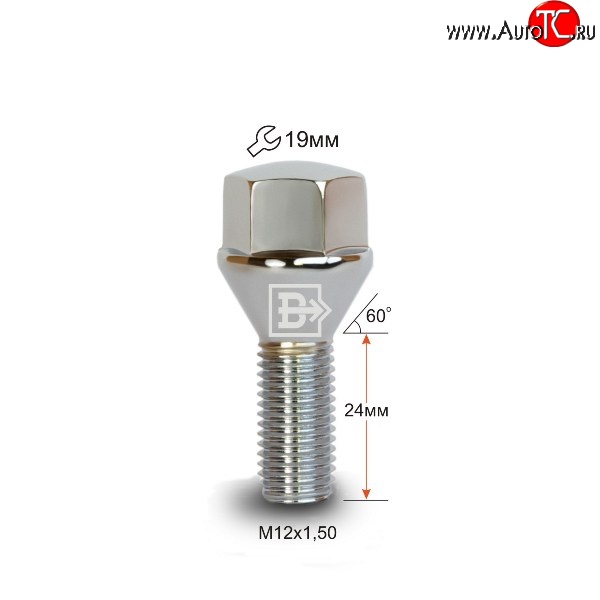 112 р. Колёсный болт длиной 24 мм Вектор M12 1.5 24 под гаечный ключ (пос.место: конус) Cadillac SRX (2004-2009)