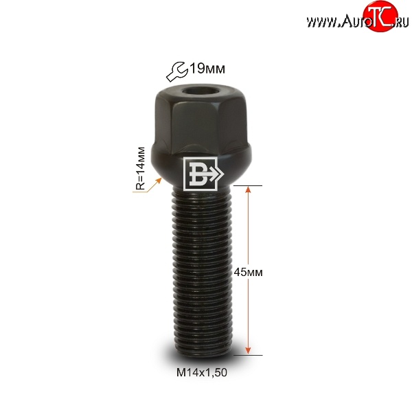 135 р. Колёсный болт длиной 45 мм Вектор M14 1.5 45 под гаечный ключ (пос.место: сфера)    с доставкой в г. Санкт‑Петербург