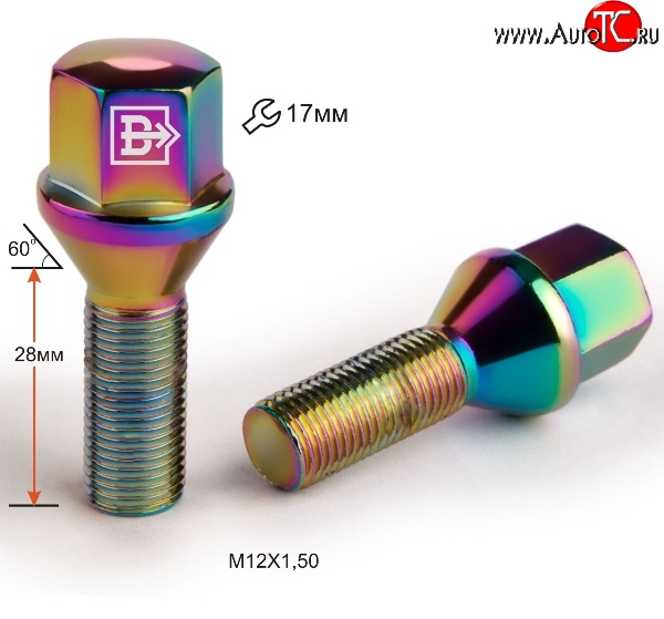 130 р. Колёсный болт длиной 28 мм Вектор M12 1.5 28 под гаечный ключ (пос.место: конус)    с доставкой в г. Санкт‑Петербург