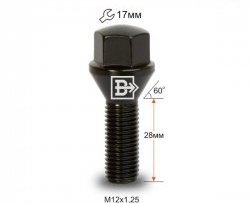 130 р. Колёсный болт длиной 28 мм Вектор M12 1.25 28 под гаечный ключ    с доставкой в г. Санкт‑Петербург. Увеличить фотографию 1