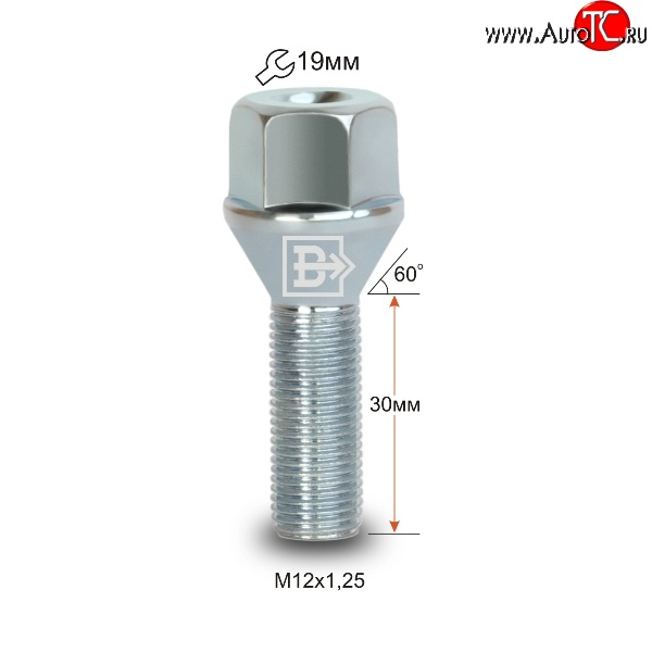 60 р. Колёсный болт длиной 30 мм Вектор M12 1.25 30 под гаечный ключ Nissan Maxima A35 рестайлинг (2011-2015)